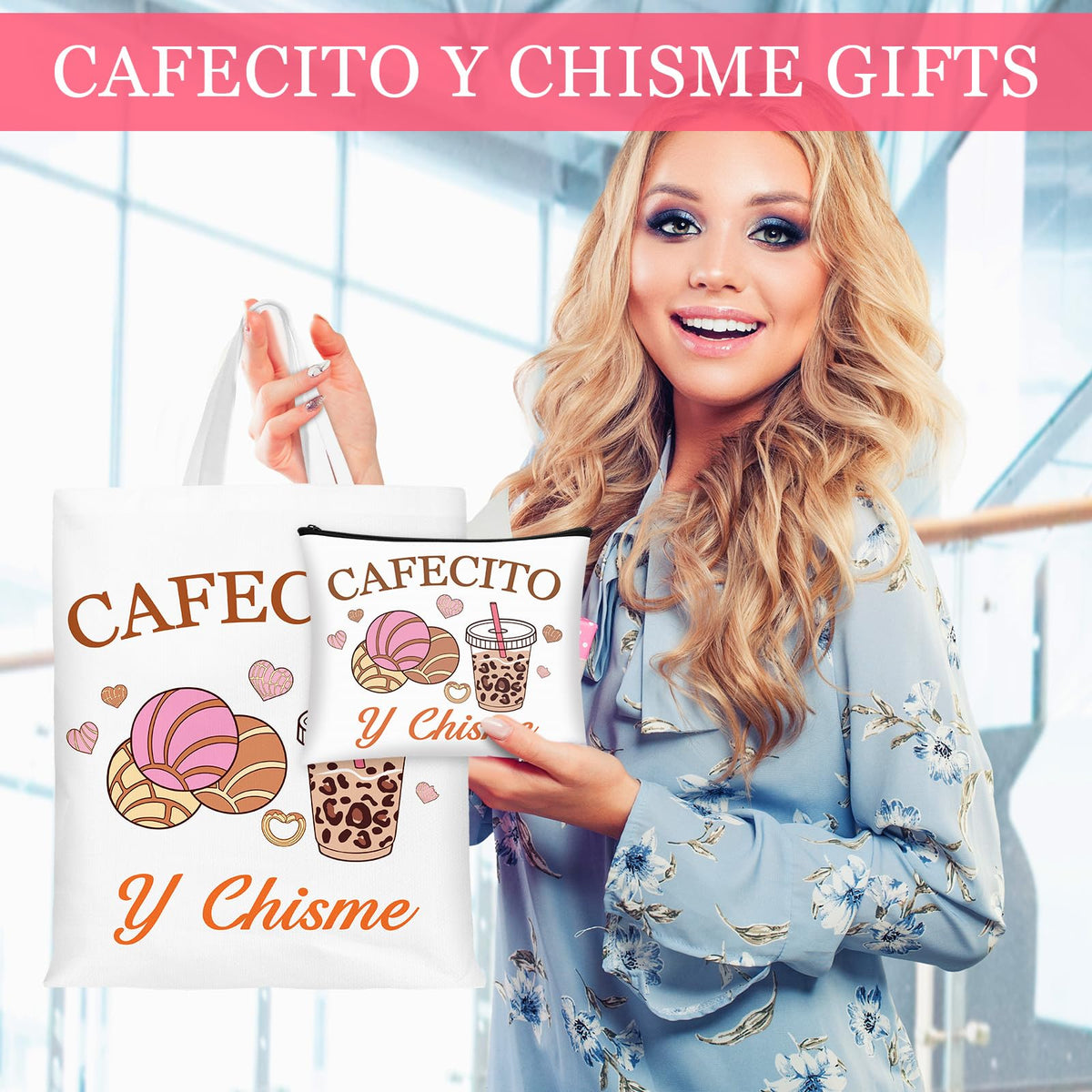 Cafecito Y Chisme makeup bag front view ideal for cosmetics and daily essentials.
