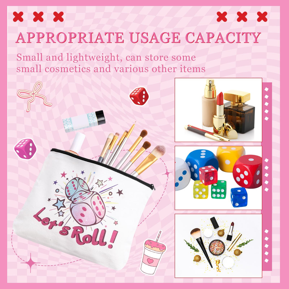 SilTriangle cotton dice pouch in white black pink for daily essentials