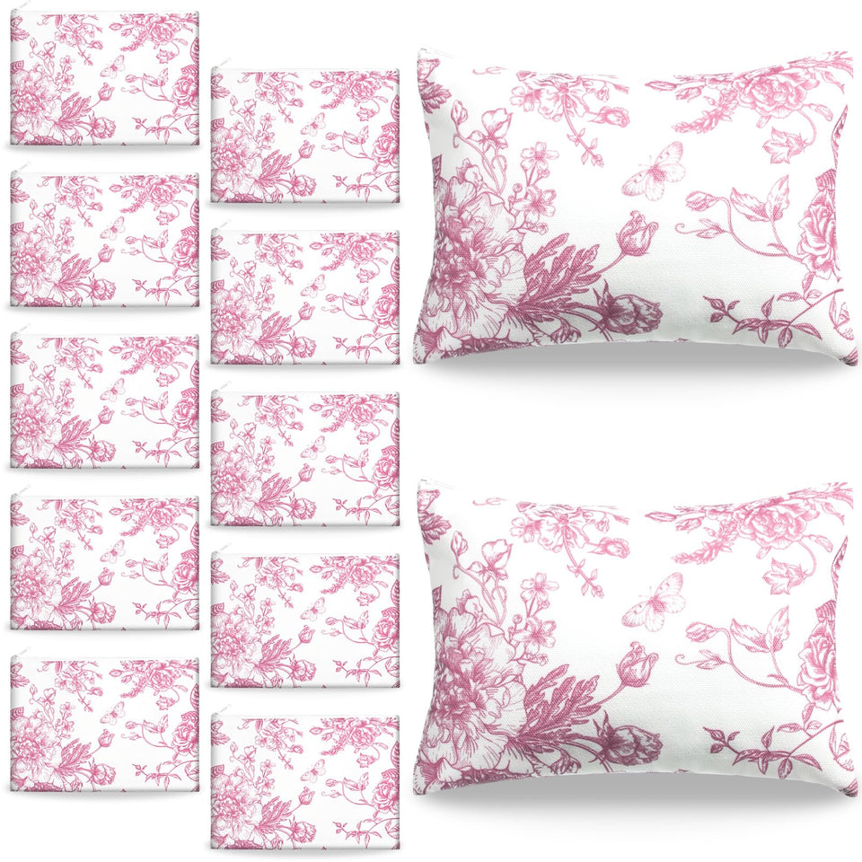 SilTriangle floral canvas makeup bag pink with zipper for cosmetics on the go