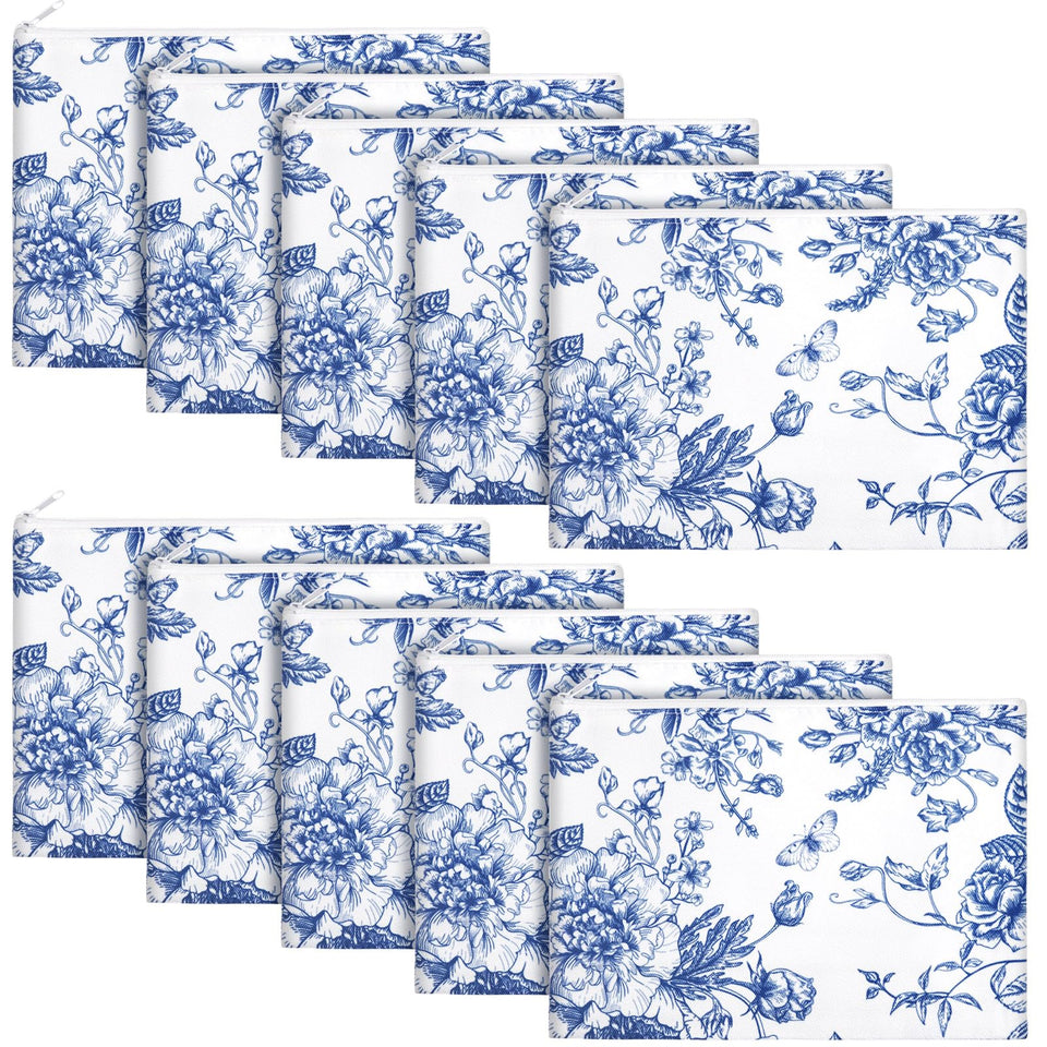 SilTriangle floral makeup bag blue front view for easy cosmetics storage