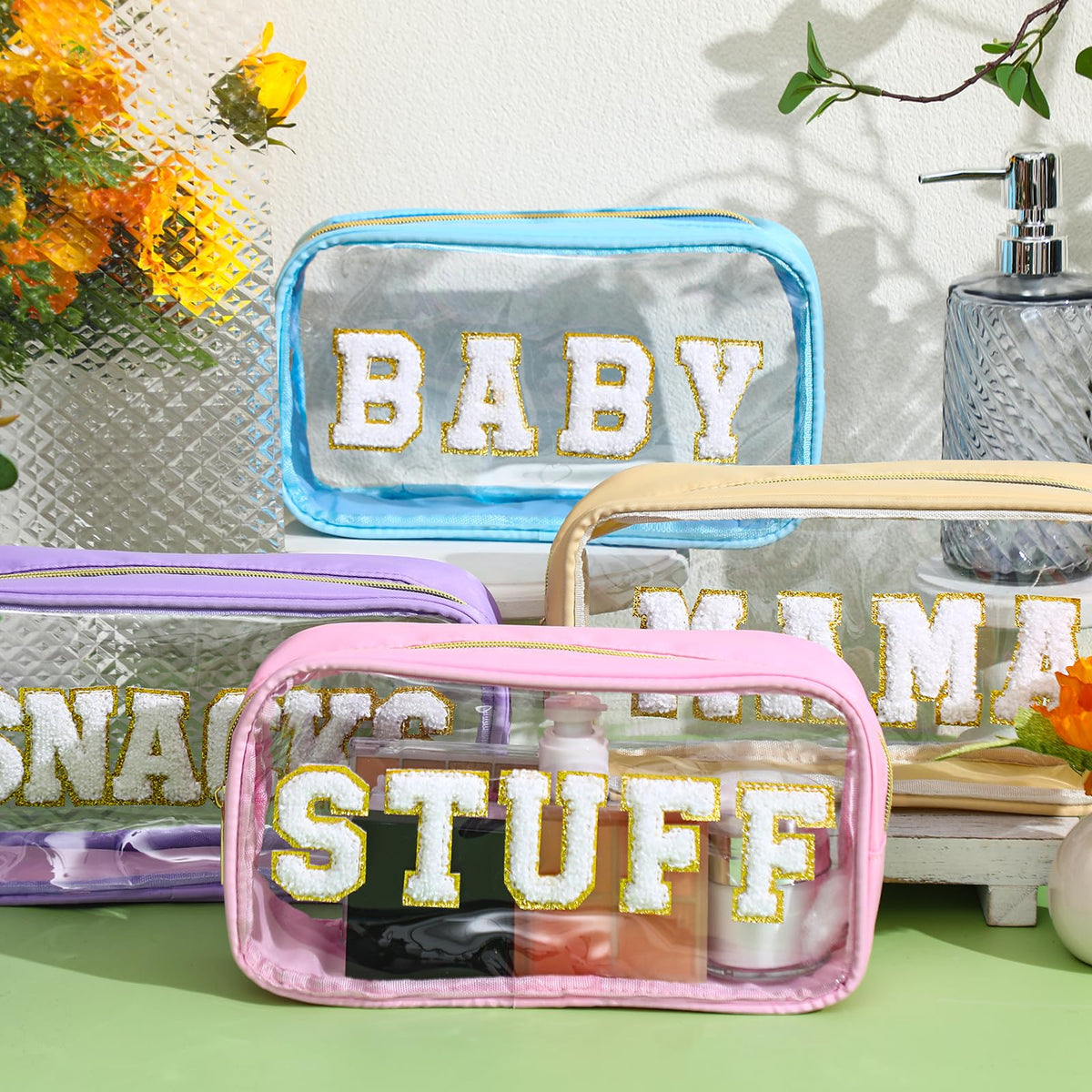 SilTriangle chenille letters badge close-up adds playful style.