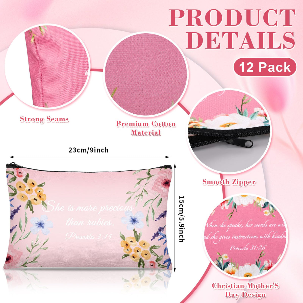 SilTriangle pink floral Bible verse design close-up highlights cheerful pattern for gifting