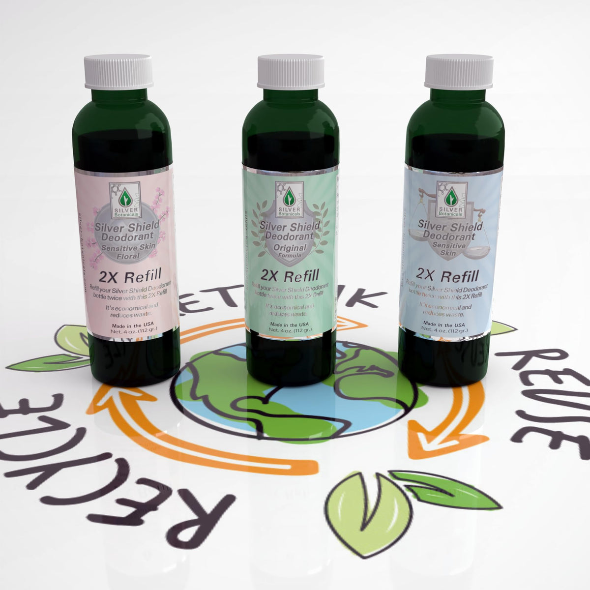 BPA-free refill bottle pictured for sustainable deodorant use.
