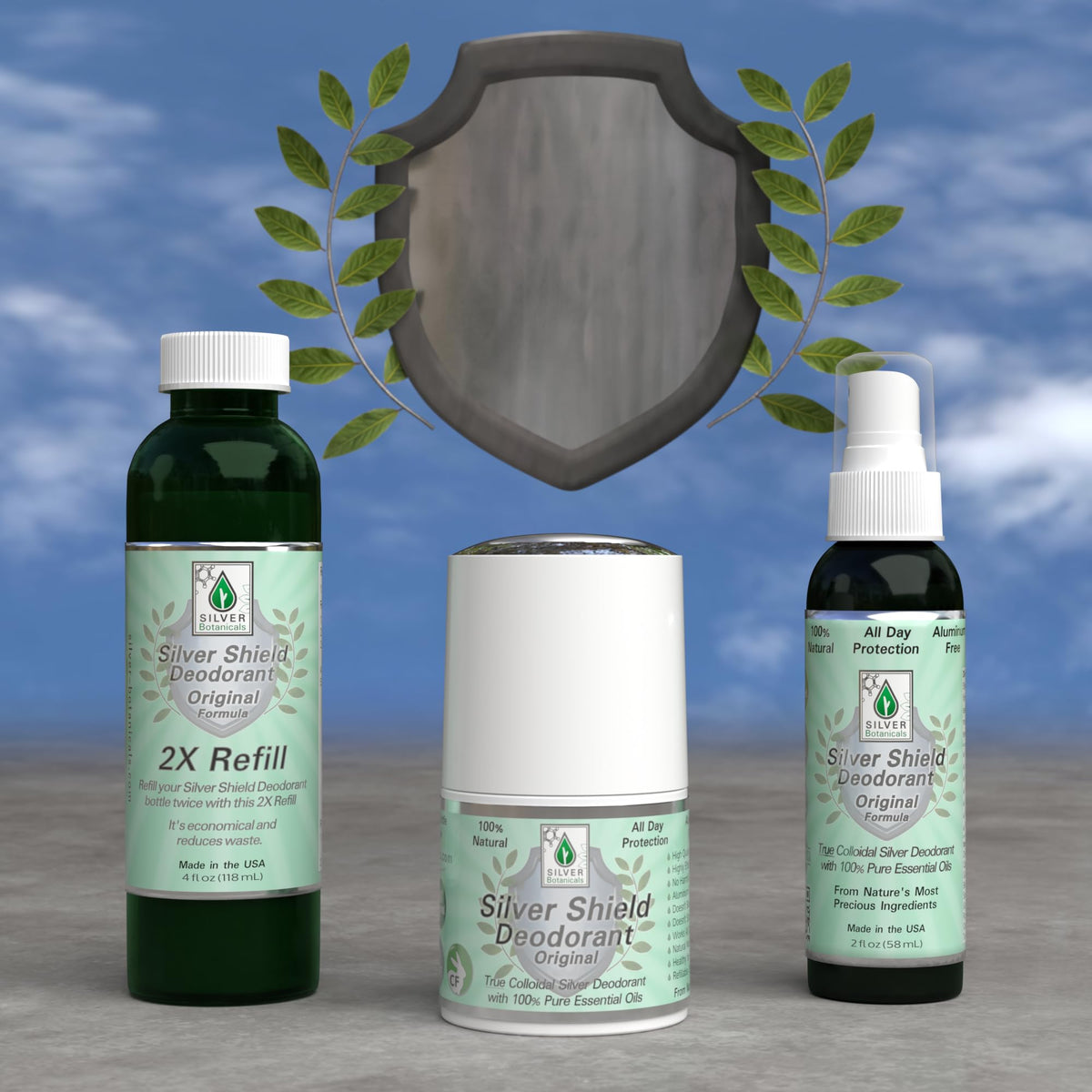 Silver Shield essential oil blend close-up in clear bottle.
