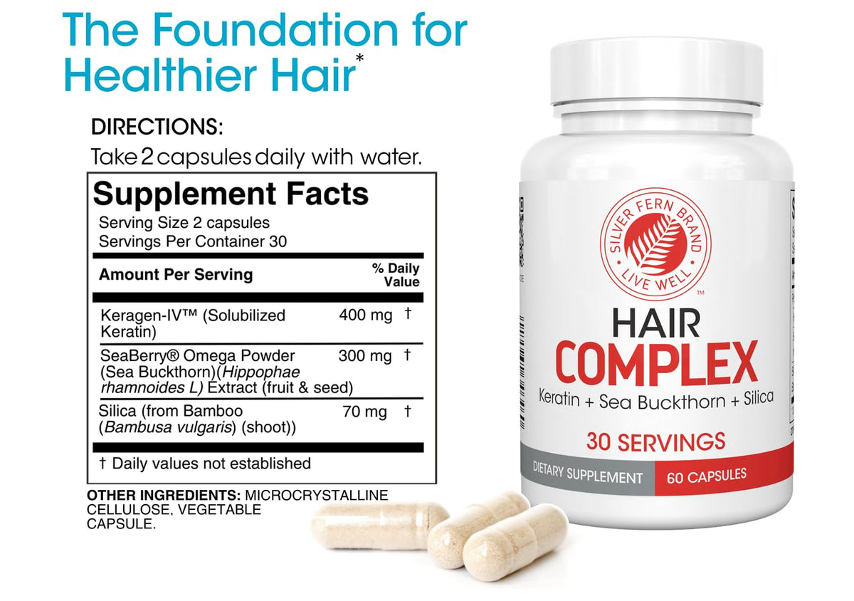 Silver Fern Hair Complex capsules for easy daily hair health.