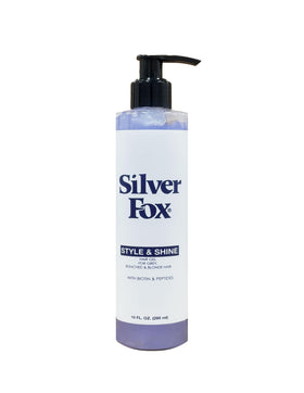 Silver Fox Style and Shine hair gel packaging, travel-friendly tube for styling on the go
