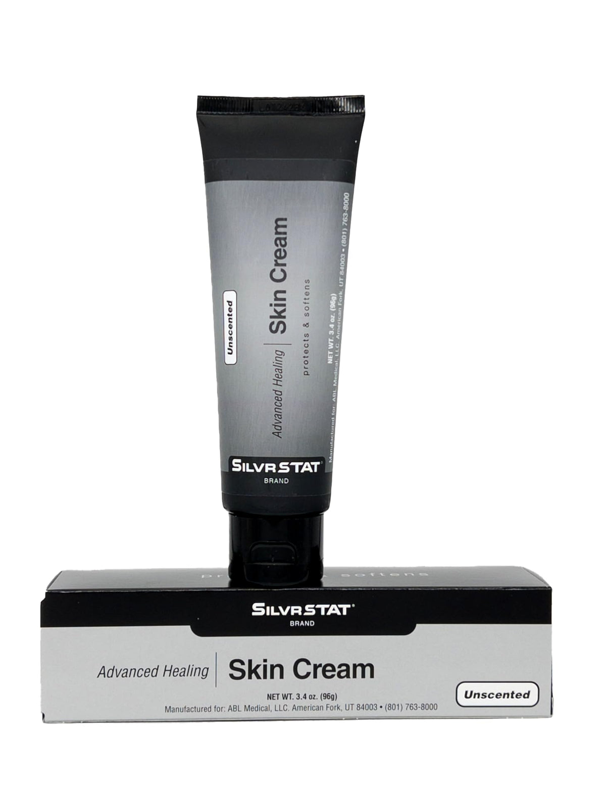 SilvrSTAT Advanced Healing Cream bottle demonstrates unscented daily hydration.