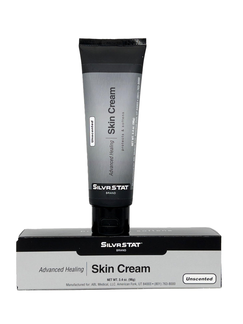SilvrSTAT Advanced Healing Cream bottle demonstrates unscented daily hydration.