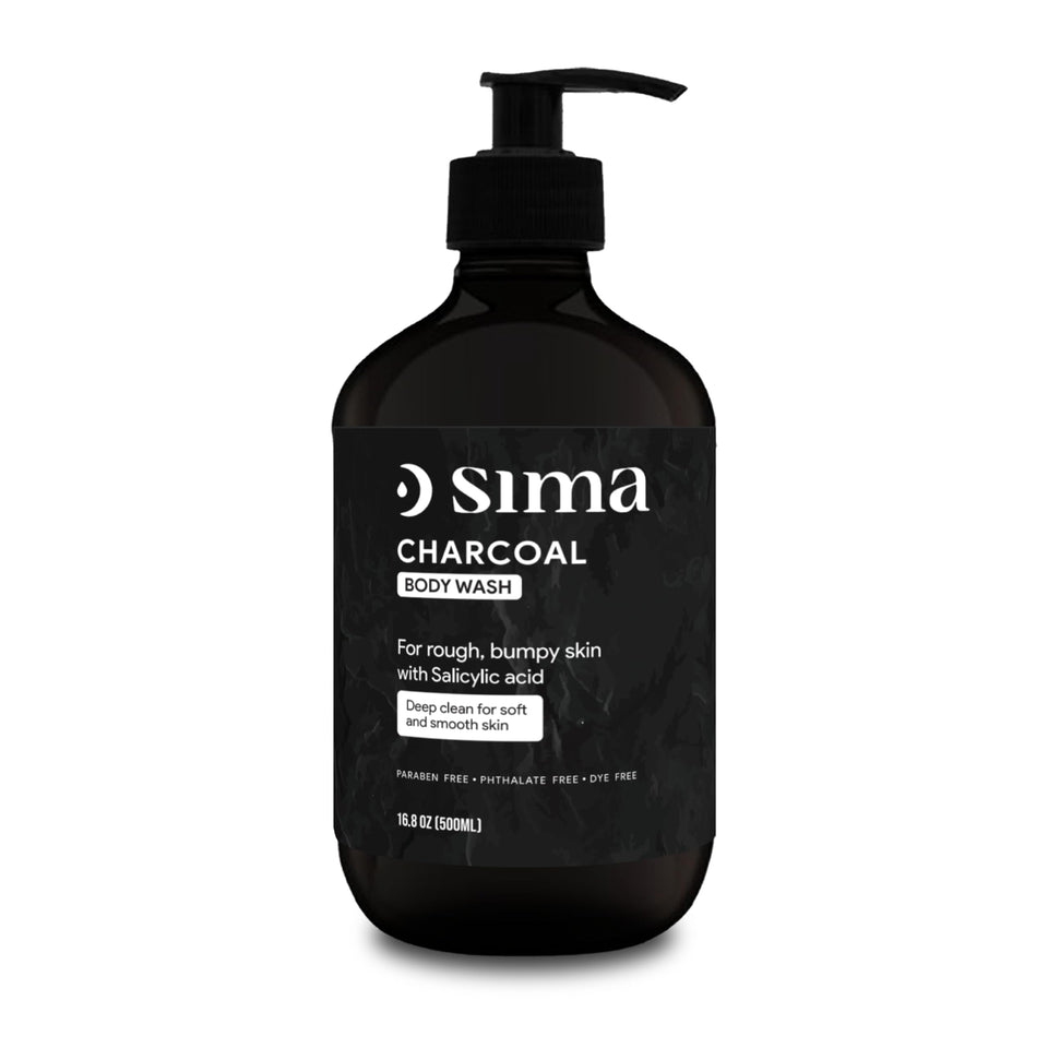 Sima Charcoal Gentle Body Wash bottle ready for daily use with sensitive skin in mind.