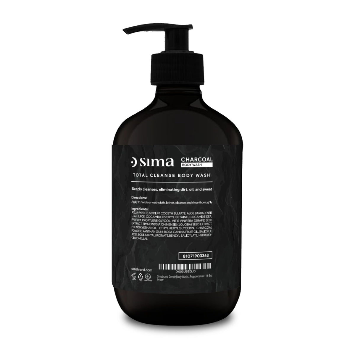 Close-up foamy lather from Sima Charcoal Gentle Body Wash.