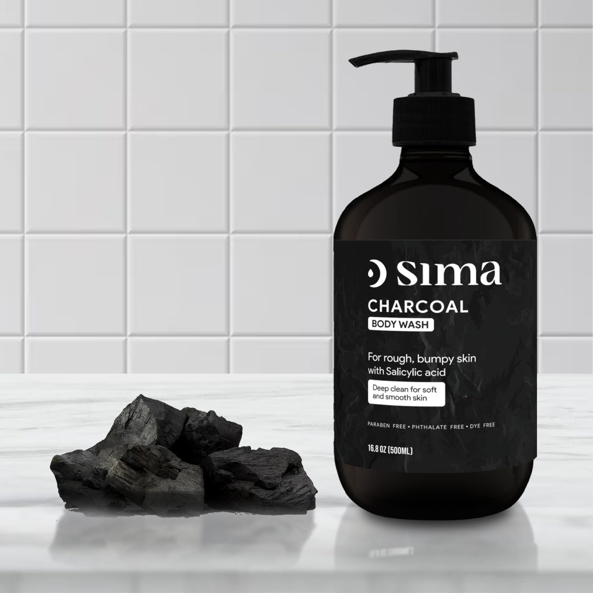Label detail highlights paraben-free and dye-free formula on the bottle.