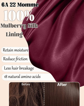 Simapu 22-momme Mulberry silk interior reduces friction for smoother hair.