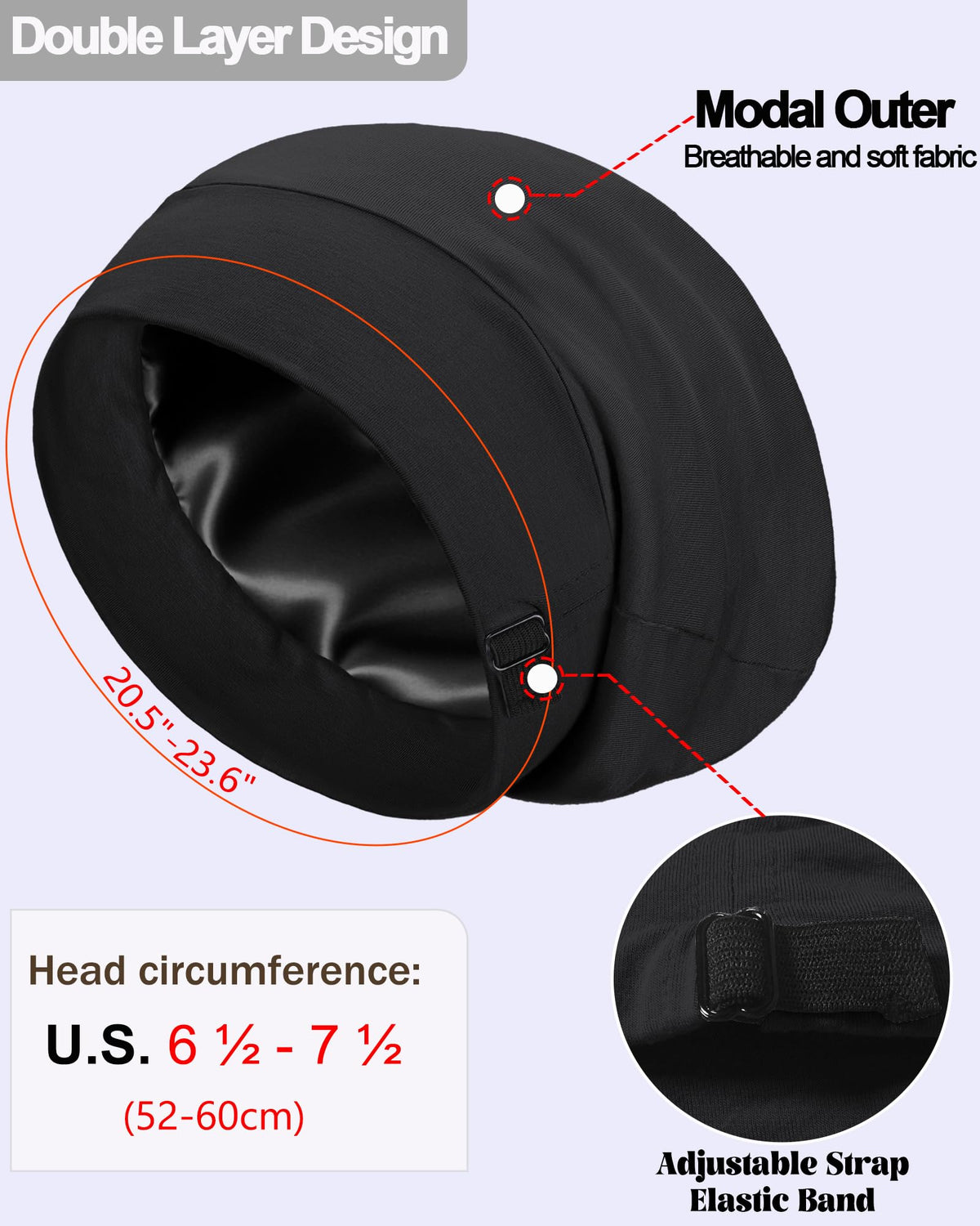 Adjustable elastic strap on Simapu silk bonnet for secure fit.