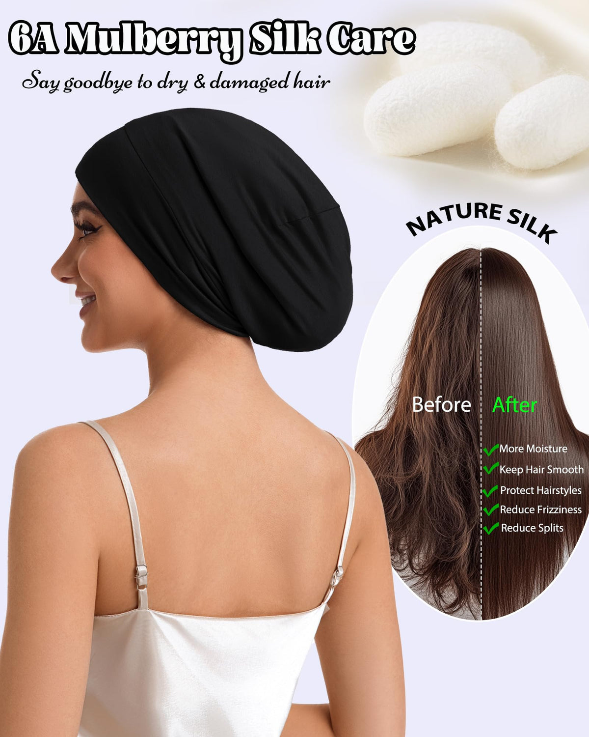 Overnight wear with Simapu bonnet keeps hair neat and tangle-free.