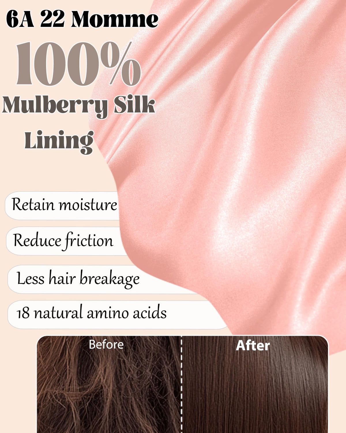 Simapu silk bonnet lining detail highlighting 22 momme silk that minimizes friction.