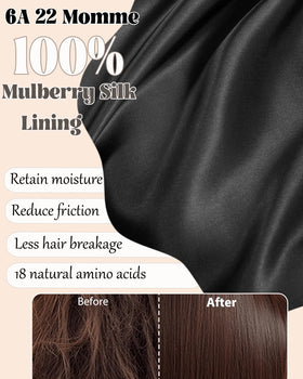 Simapu bonnet lining showing 22 Momme mulberry silk for hair protection.