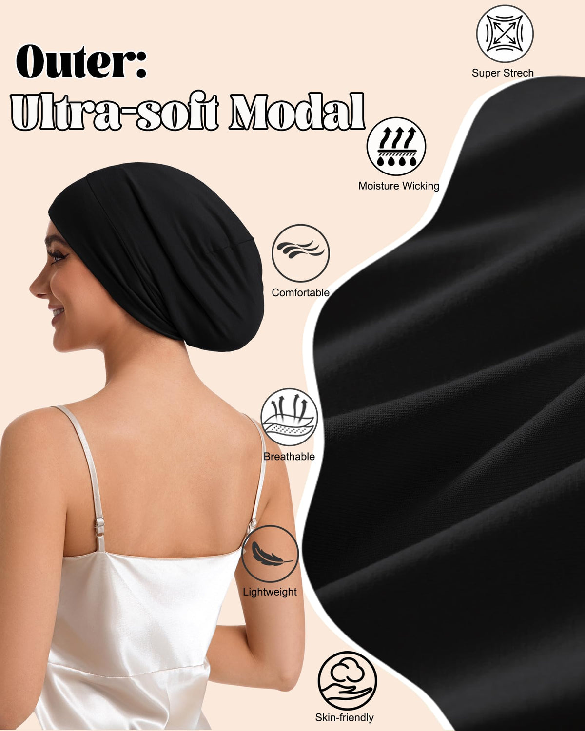 Simapu silk-lined sleep cap designed for curly hair-friendly use overnight