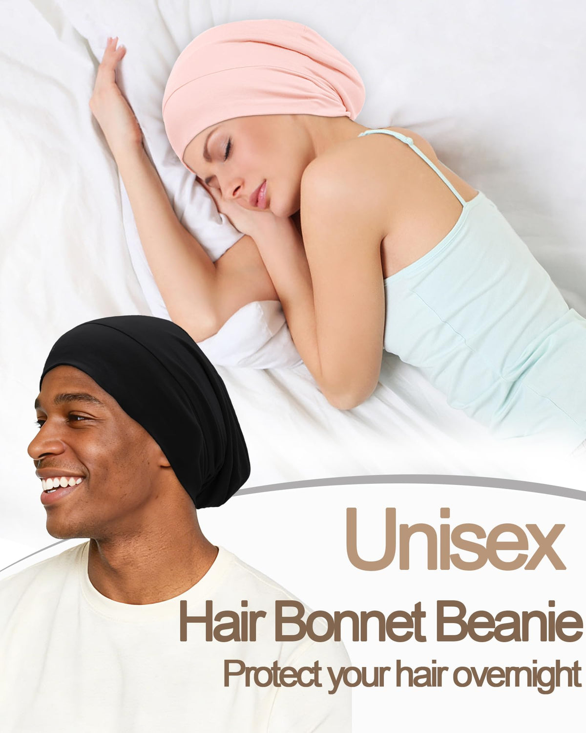 Simapu silk-lined sleep cap worn at night for comfortable sleep