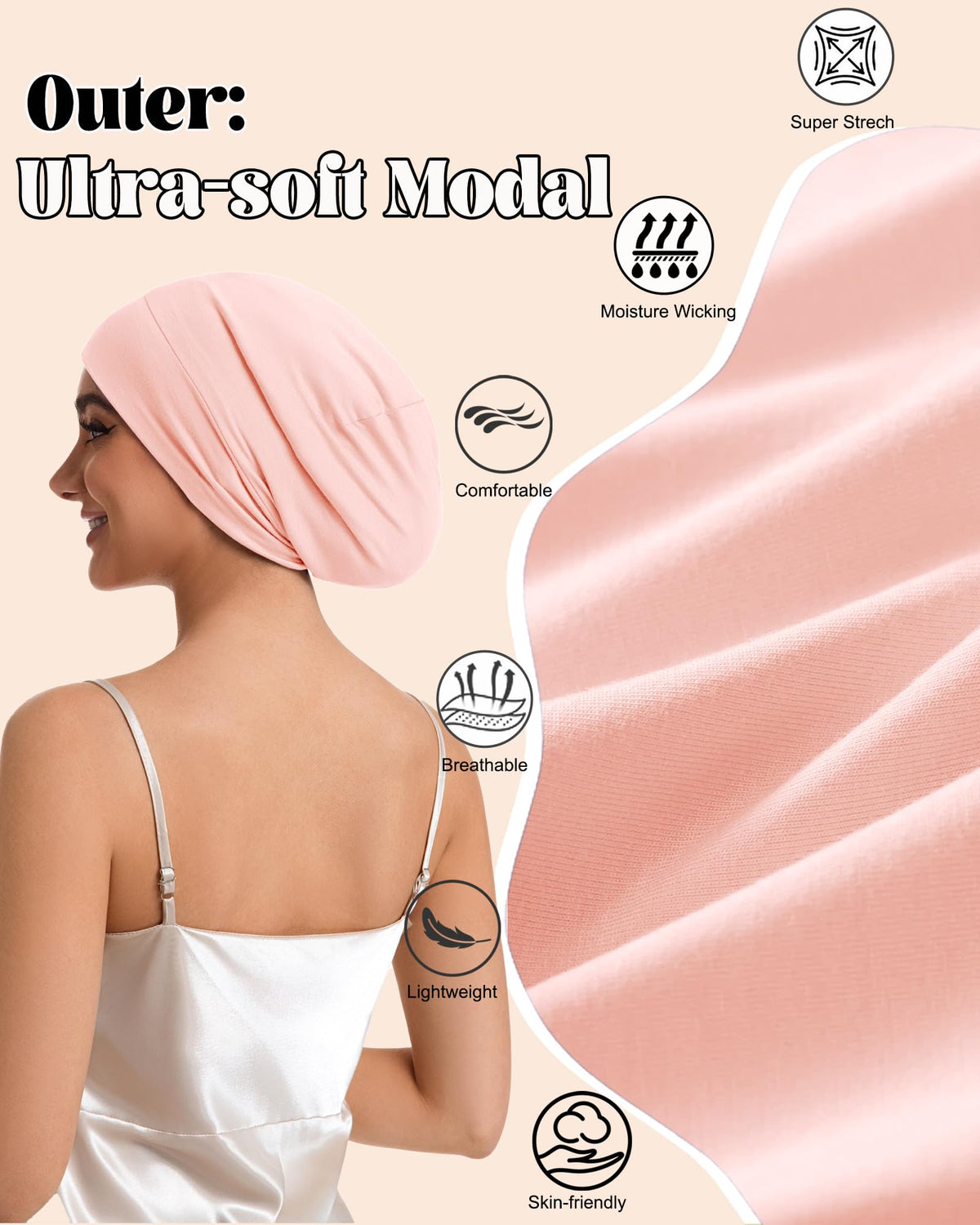 Simapu adjustable sleep cap with elastic band for comfortable all-night fit.