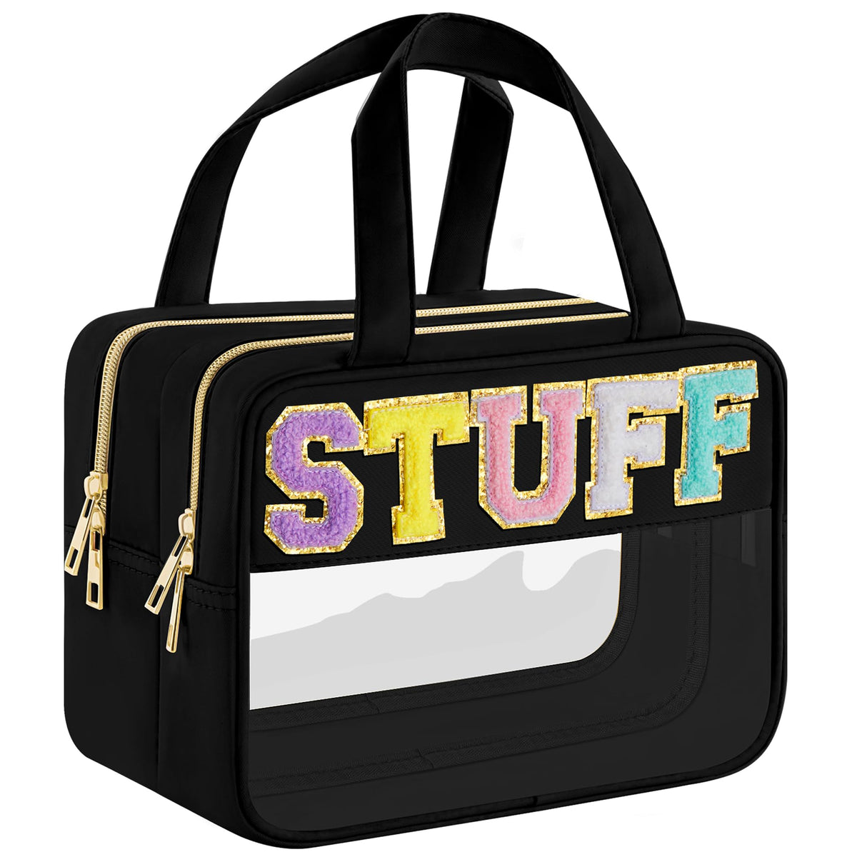 SIMBOOM chenille letter bag exterior with raised relief letters for stylish organization