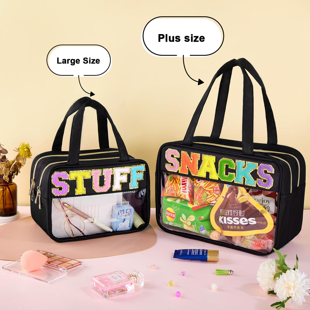 SIMBOOM chenille letter bag highlights PARTY detailing for stylish daily carry.