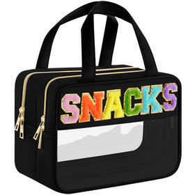 SIMBOOM chenille letter bag with STUFF lettering for easy organisation on the go.
