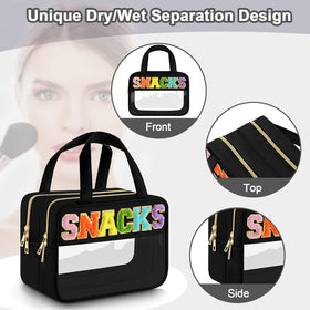 SIMBOOM clear bag shows wet-dry compartment design to separate damp items.