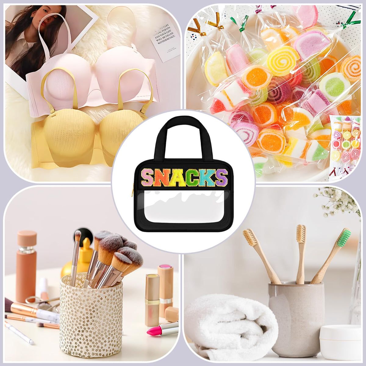 SIMBOOM multipurpose bag ideal for travel, beach, cosmetics, and snacks.