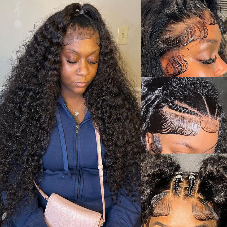 Simeider 32-inch deep wave lace front wig with natural parting for a seamless blend