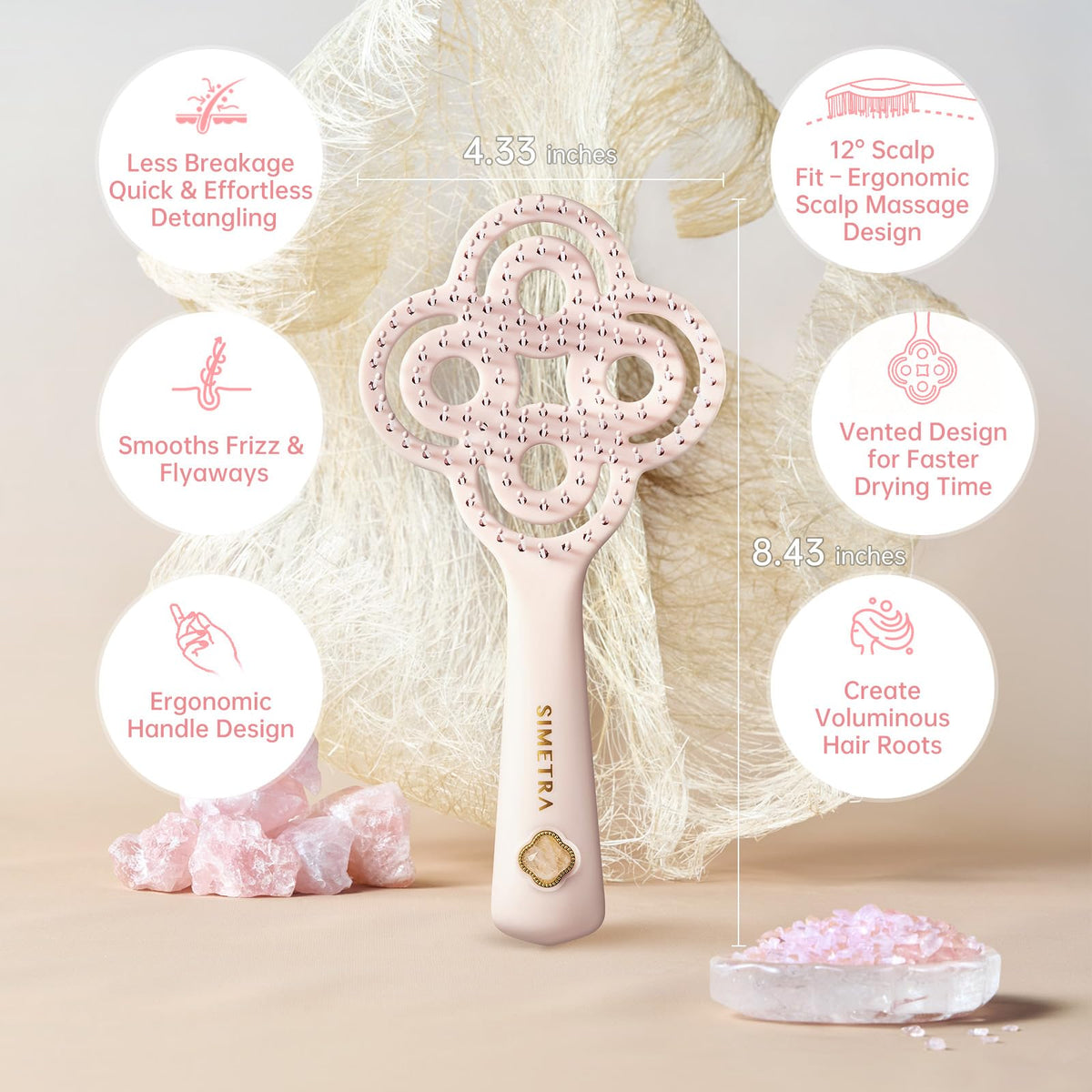 Simetra Detangler Brush featuring FlexiCore bristles for gentle, flexible detangling