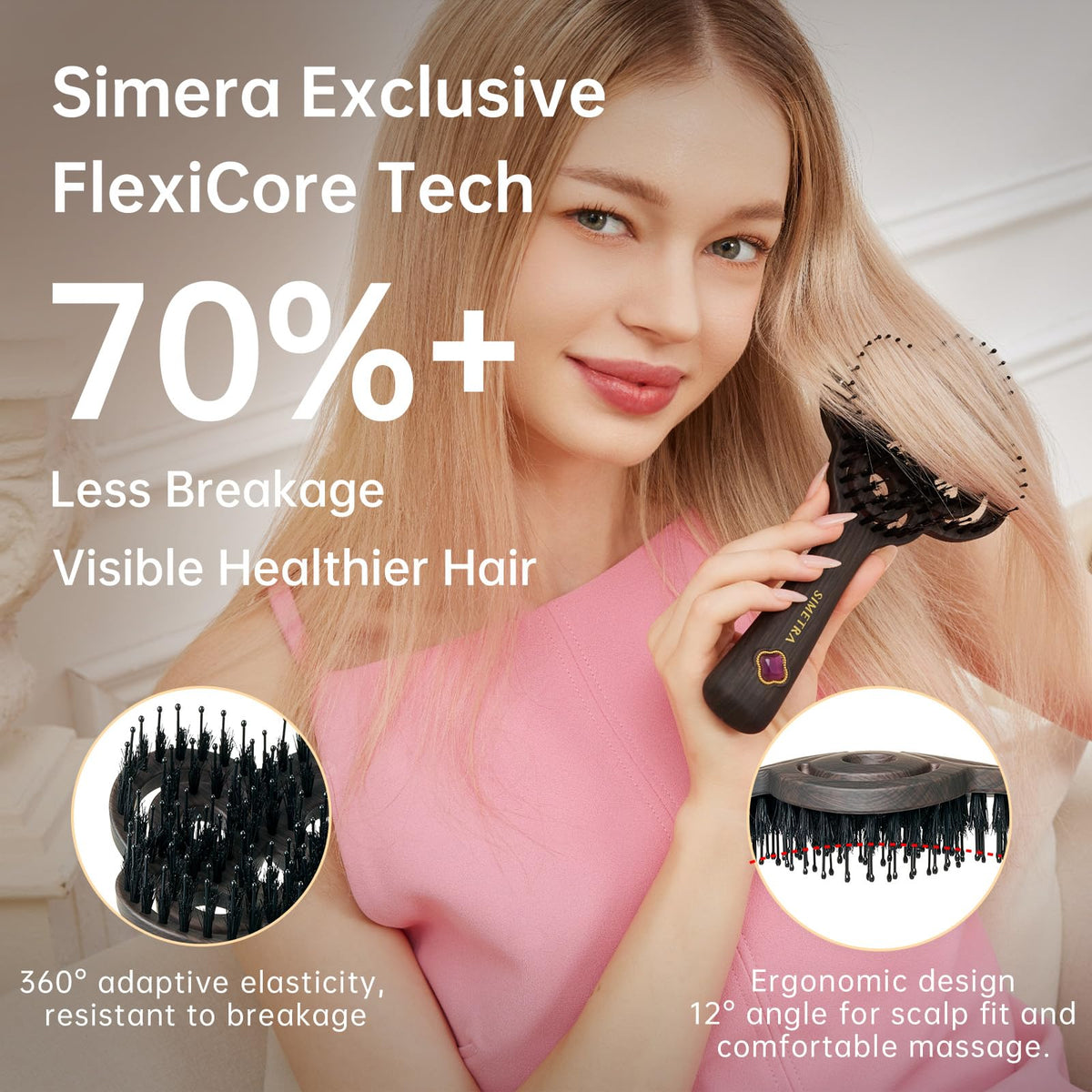 Simetra Detangler Brush with natural crystal inlay for a luxurious grooming tool