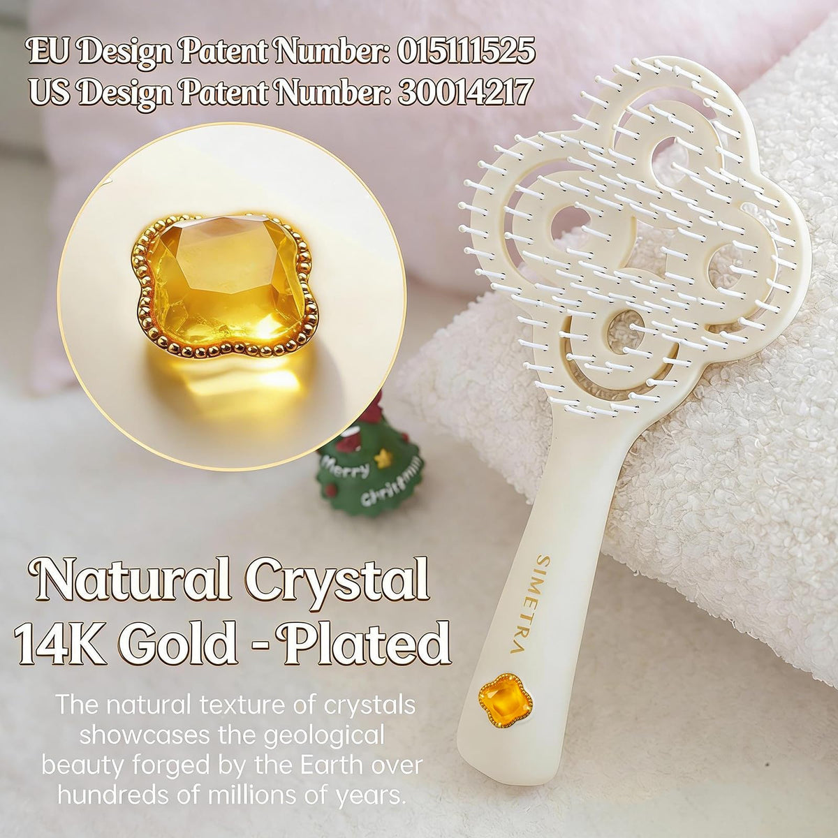 SIMETRA detangler brush with 14K gold plating adds premium styling flair.