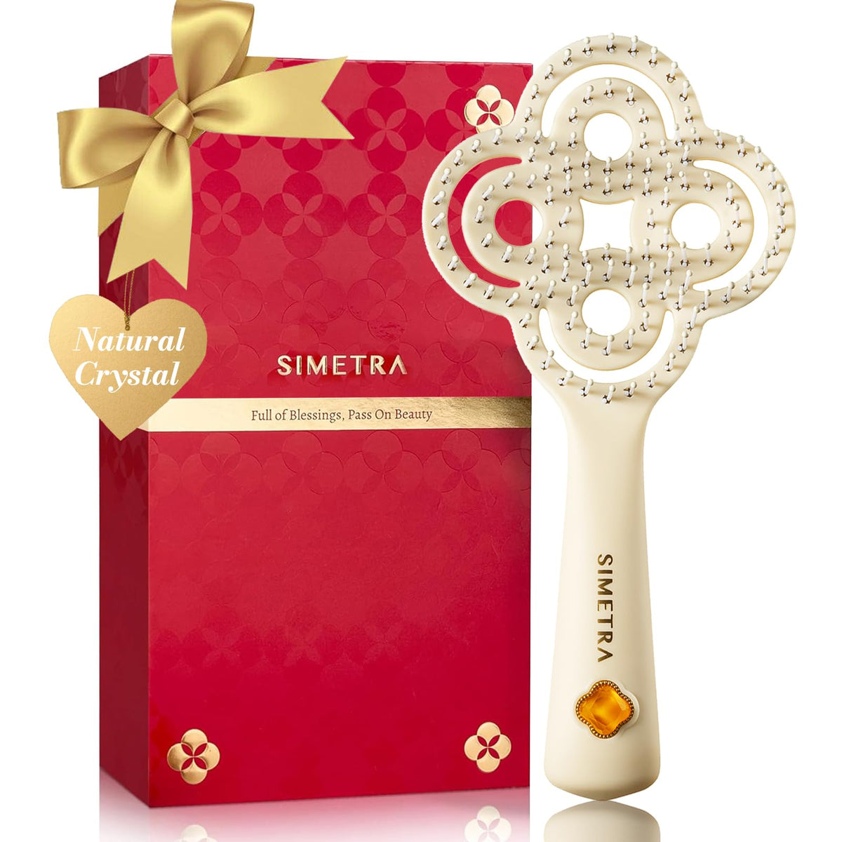 SIMETRA detangler brush with crystal inlay eases tangles for all hair types.