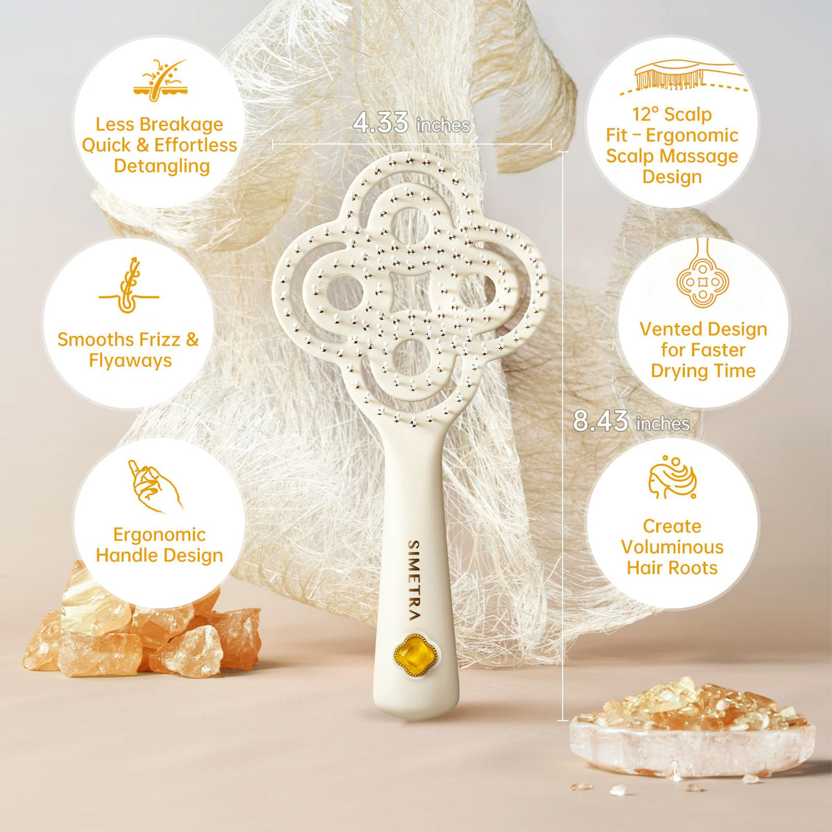 SIMETRA detangler for curly and straight hair, easing knots for defined styles.