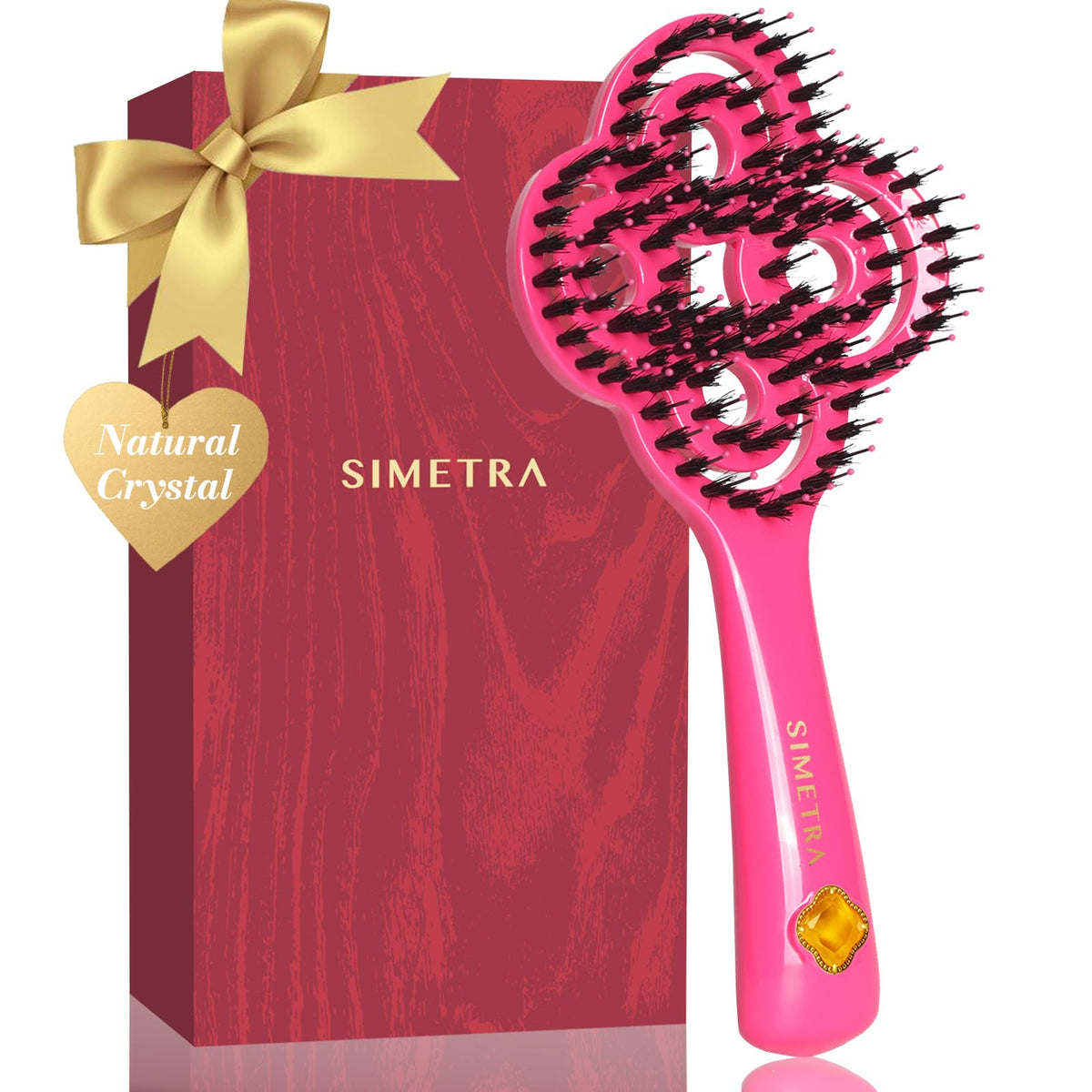 SIMETRA Lucky Hair Brush close-up with crystal inlay for gentle detangling