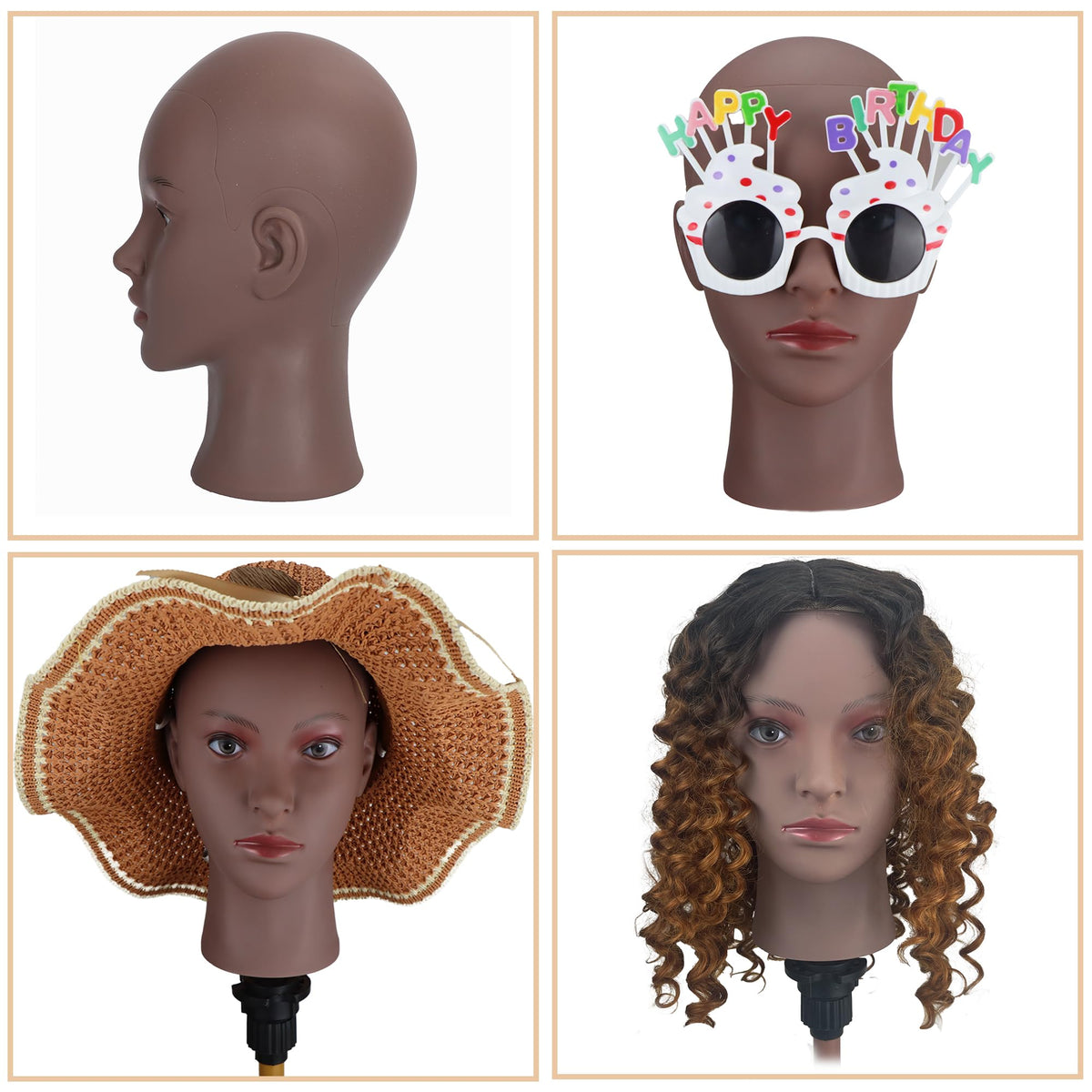 Simnient bald head makeup practice surface supports precise cosmetics application.