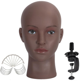 Simnient bald mannequin head with wig display showing clean surface for easy styling.