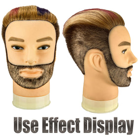 Simnient male mannequin head with 12-inch hair, ideal for styling and dyeing experiments.
