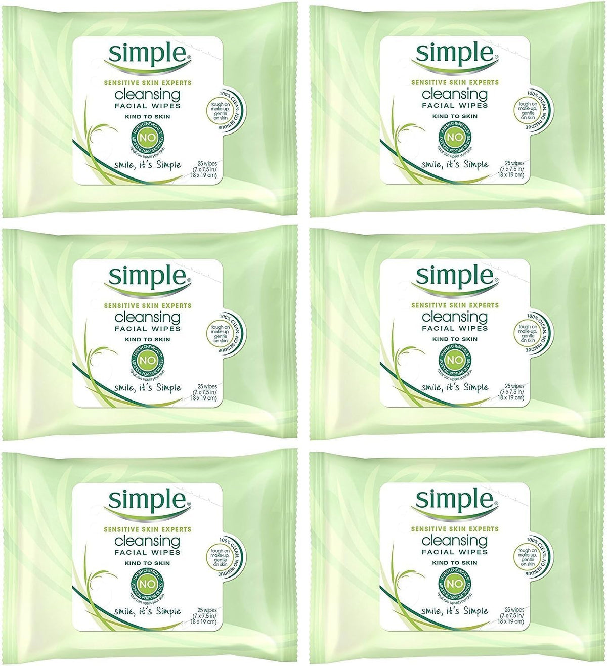 Simple Cleansing Wipes outer box with six-pack design for travel