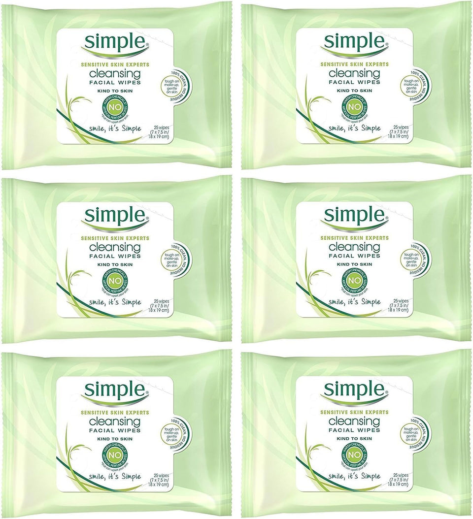 Simple Cleansing Wipes outer box with six-pack design for travel