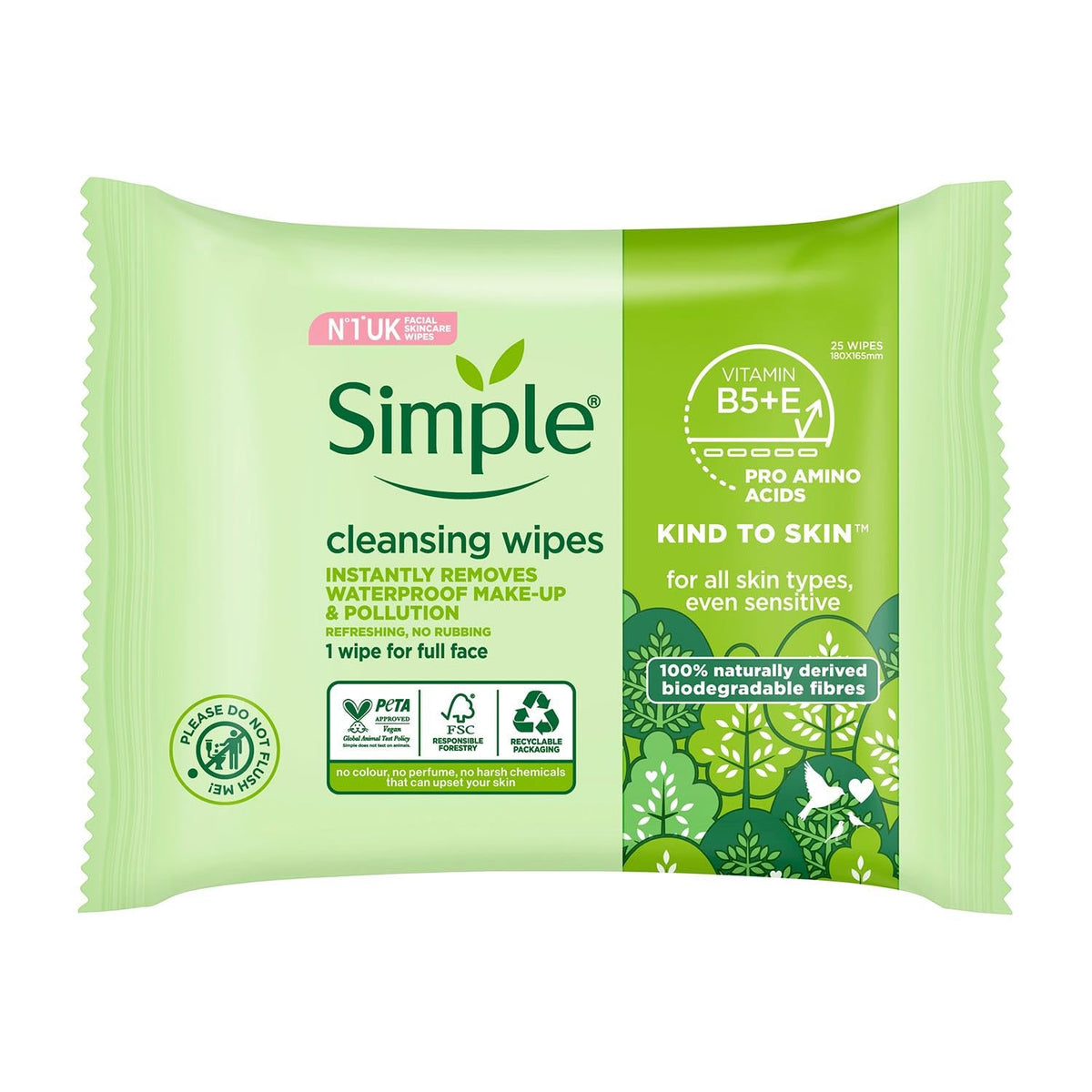 Close-up of Simple Kind to Skin wipe texture for gentle cleansing
