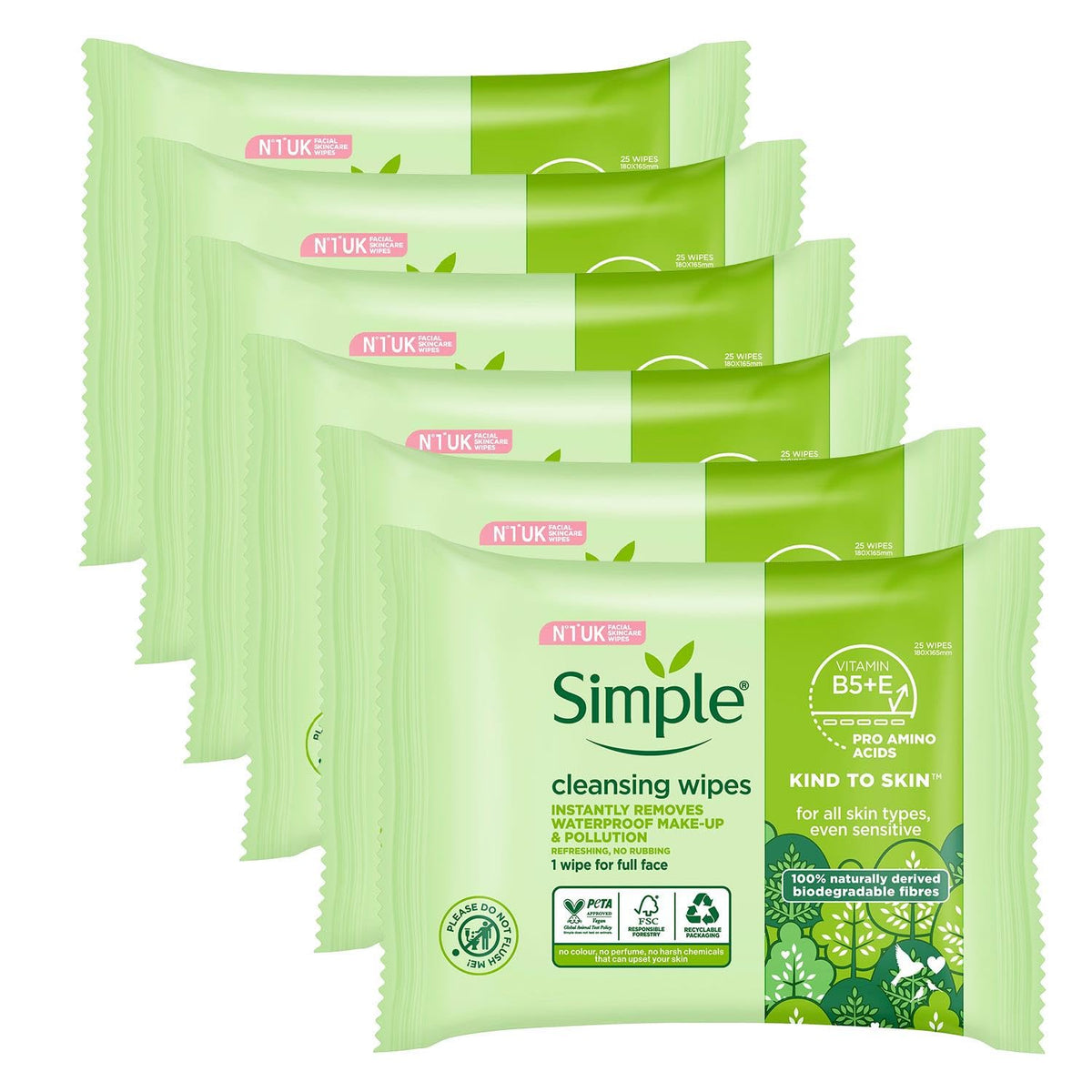 Simple Kind to Skin cleansing facial wipes pack for daily makeup removal