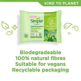 Simple Kind to Skin wipes designed for sensitive skin use on the face