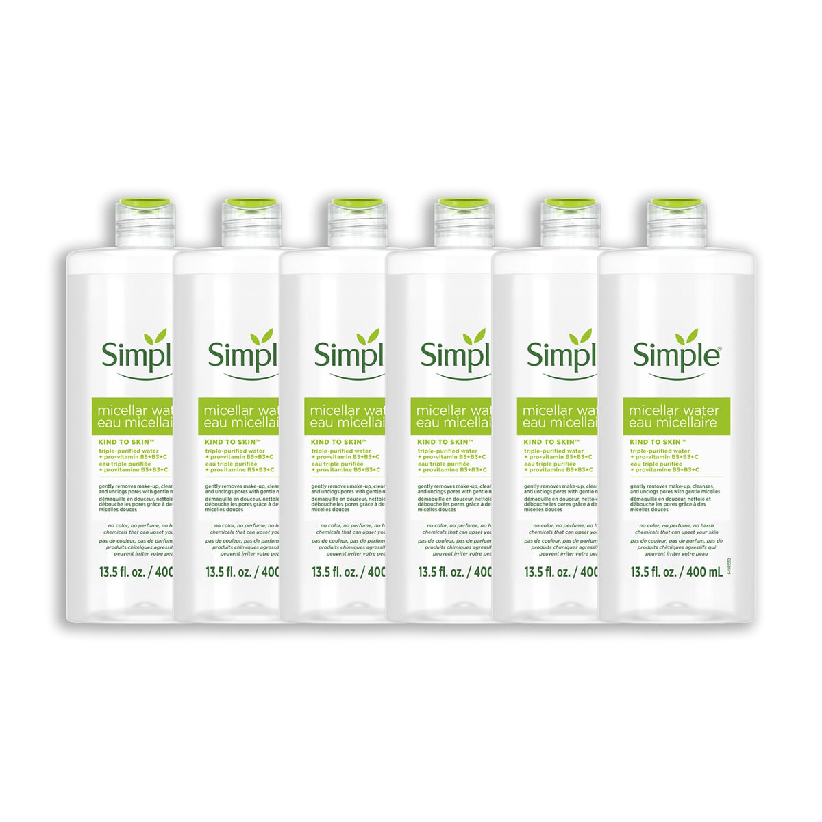 Simple Kind To Skin Micellar Water bottle with pump for easy makeup removal.