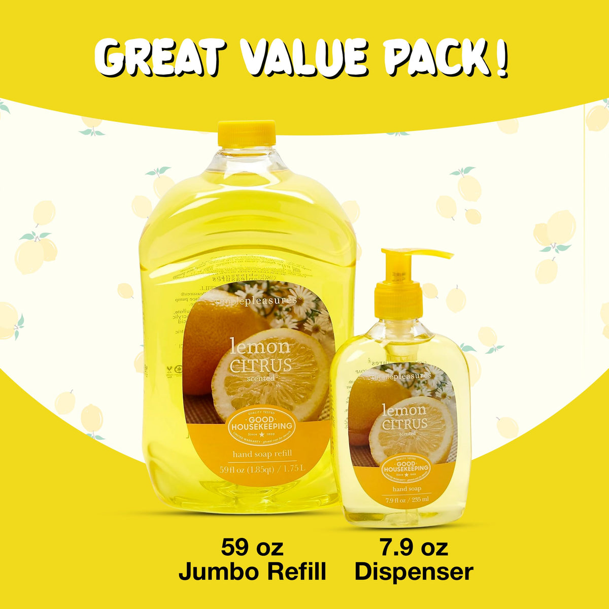 Simple Pleasures Fresh Cotton hand soap bottle delivers clean feel and crisp scent after work or gym.