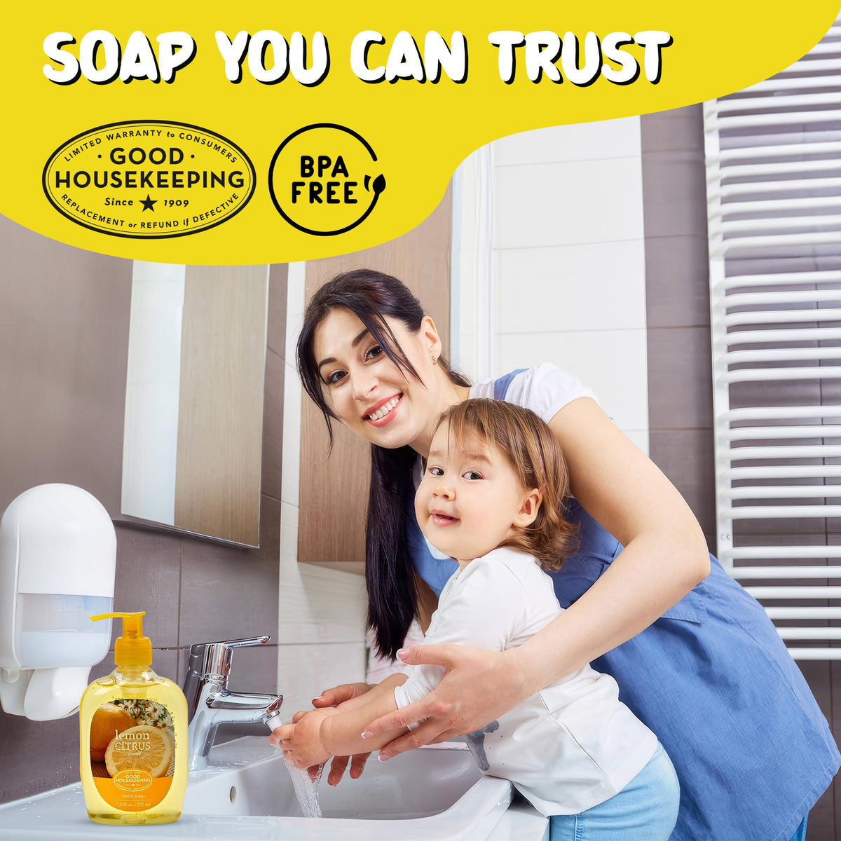 Simple Pleasures Lavender hand soap bottle offers calming aroma for bathroom routines and unwinding.
