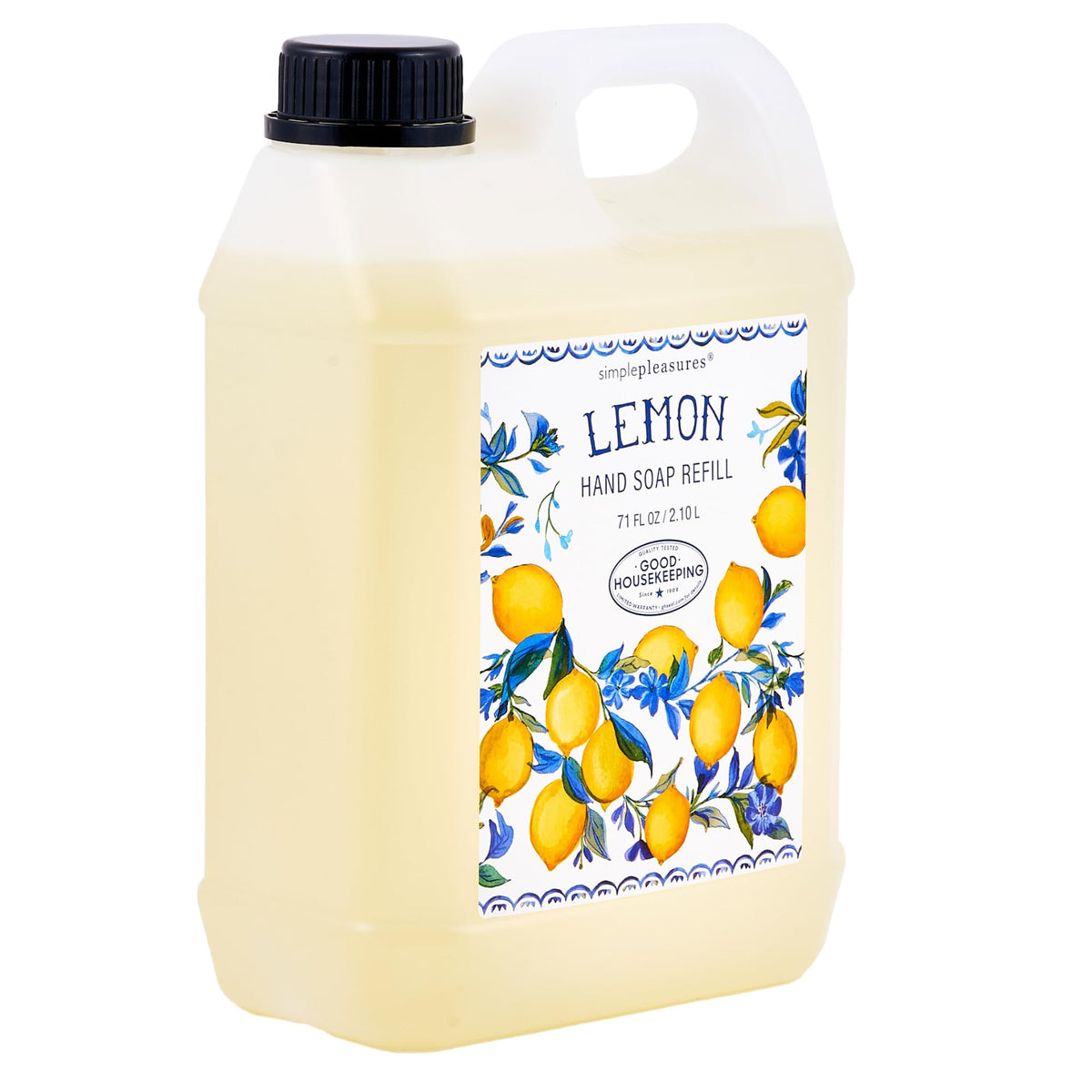 Simple Pleasures Lemon & Blue Bells refill jug pour spout for smooth refilling.