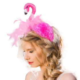 Simple Polymer Hawaii Flamingo headband uses velour and satin for soft touch.