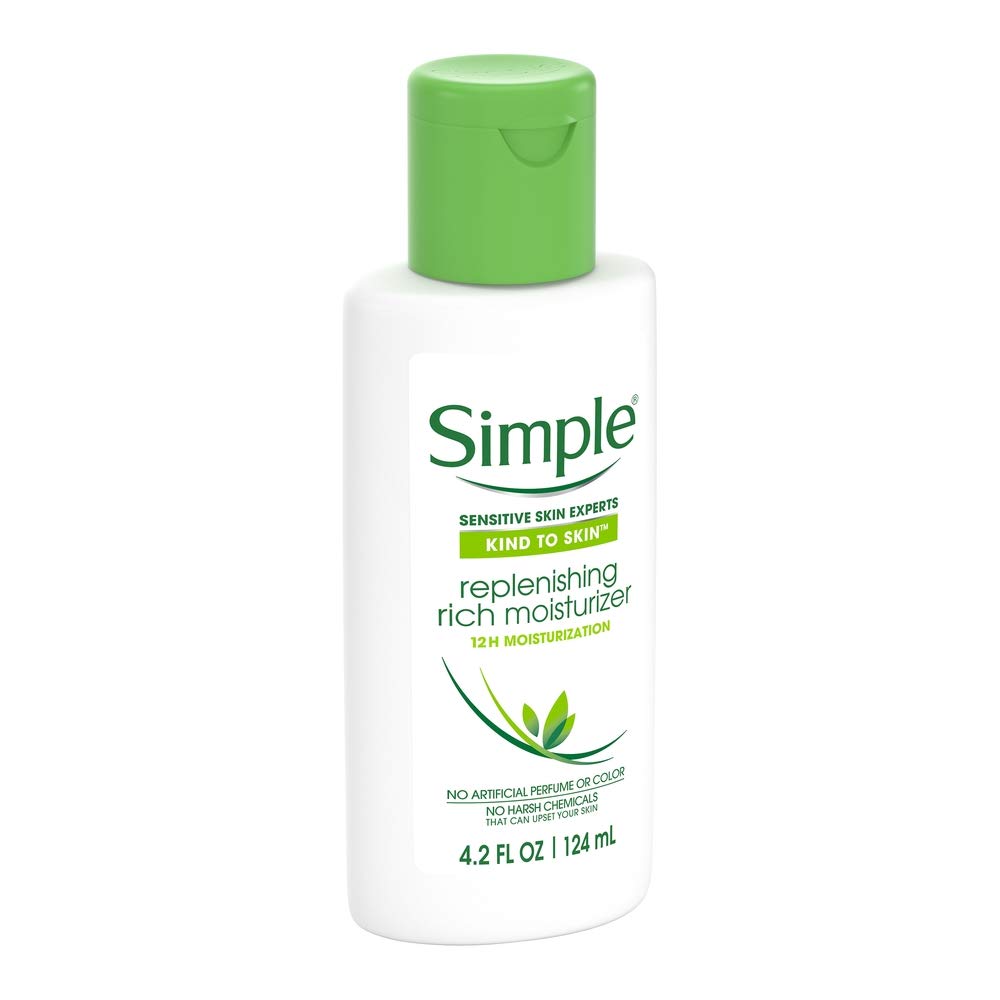 Simple Replenishing Rich Moisturizer bottle close-up showing silky texture for everyday hydration