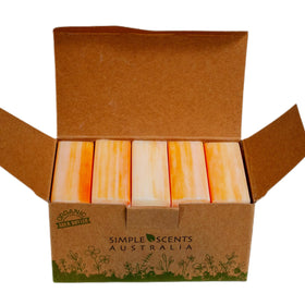 Simple Scents Australia Orange Zest soap bar close-up, creamy lather visible